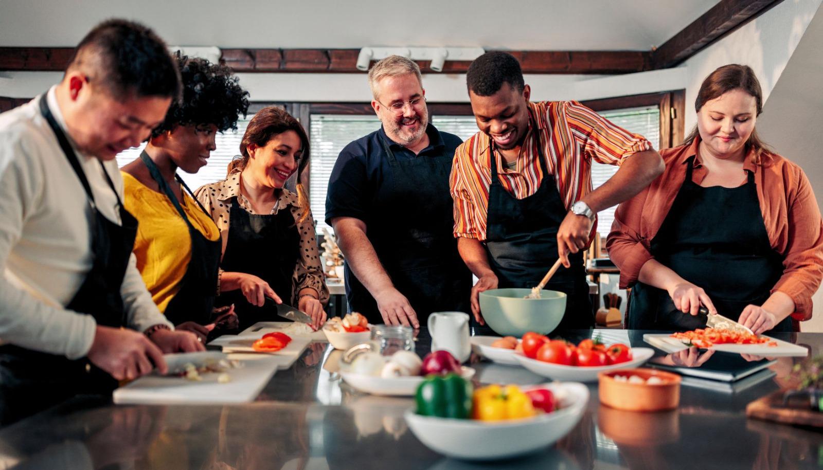 Couple in a cooking class