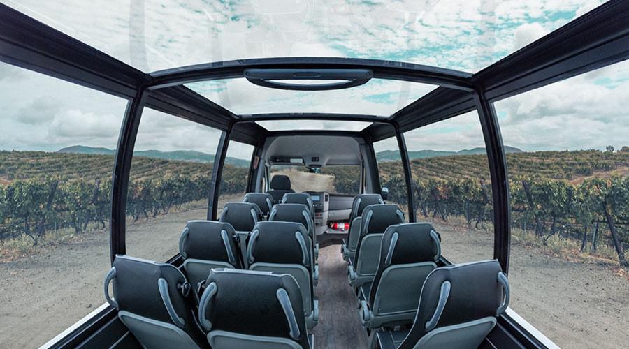 Grapeline’s exclusive Mercedes Shuttle is the only one in Paso Robles to offer panoramic views. The glass panels are large and on top of the shuttle giving guests unrestricted views.