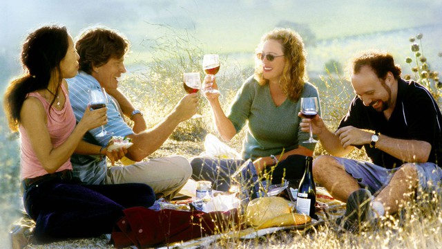 Four friends taste wine in Santa Barbara Wine Country