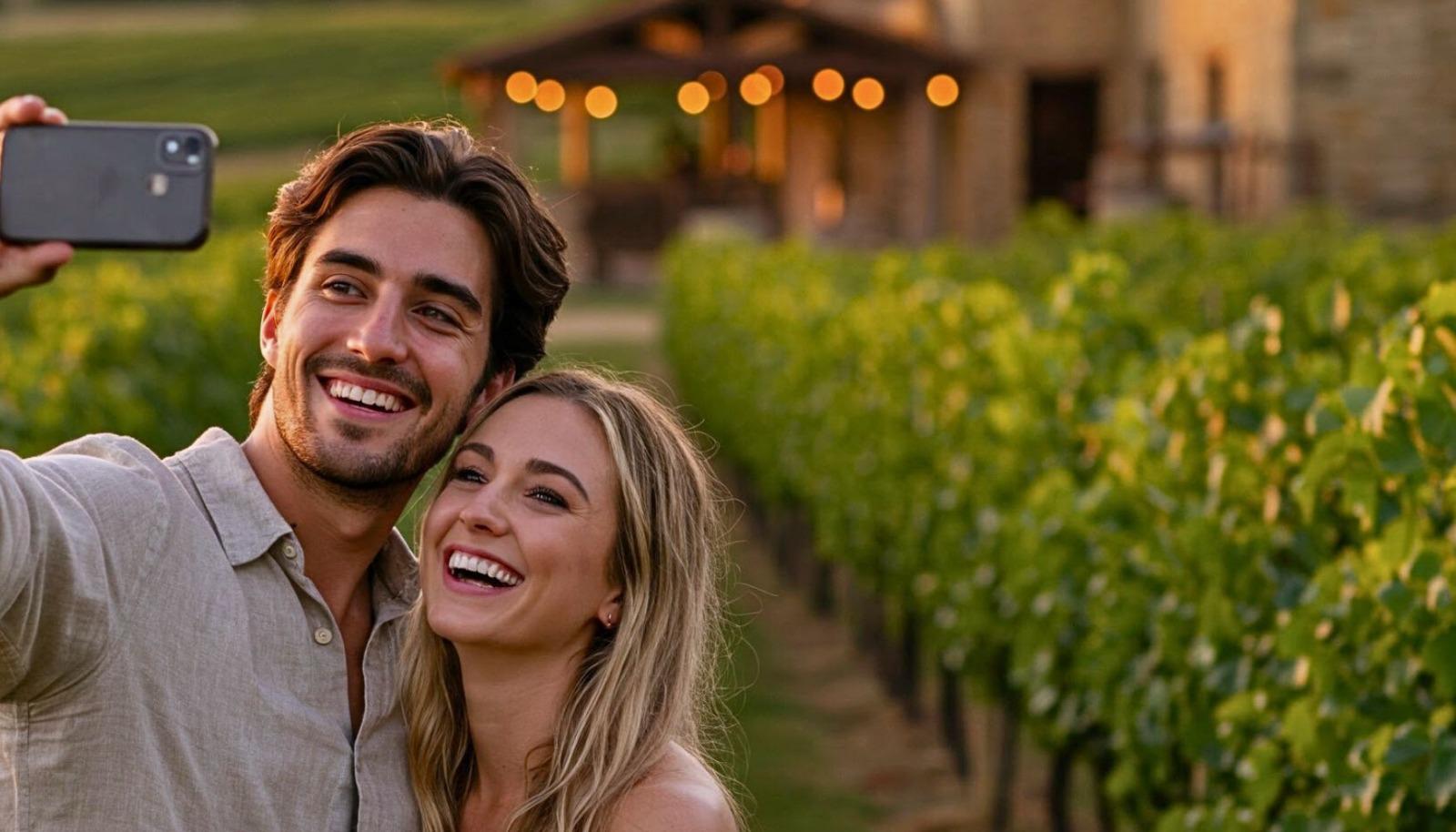 Couple taking a selfie at a winery