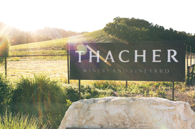 Entrance of Thacher Winery & Vineyard a spiraling estate with a beautiful sign