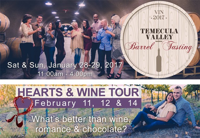 Informational about Winter Barrel Tasting and Hearts & Wine Tour in 2017